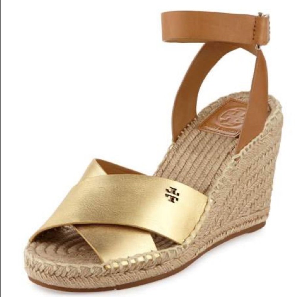 NEW TORY BURCH Bima Gold Wedge Espadrilles